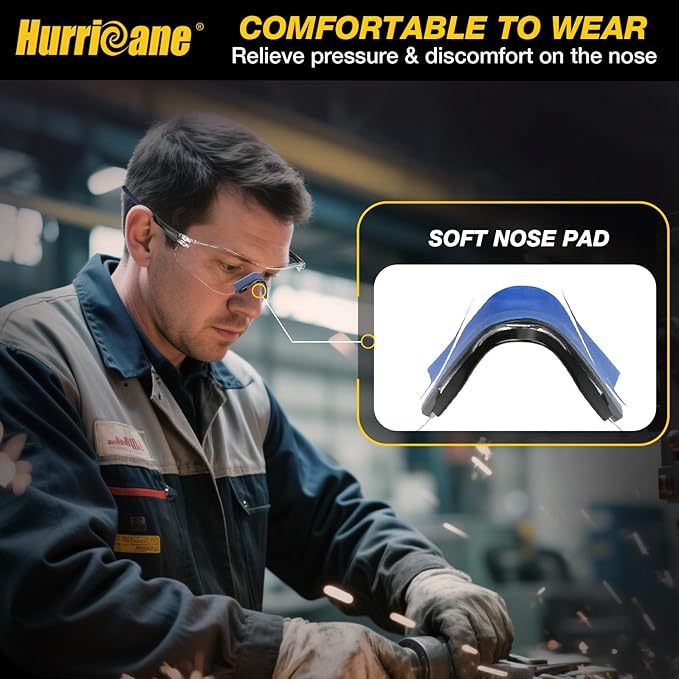 HURRICANE UV400 Safety Glasses, Clear Lens, Lightweight PC Glasses with Anti-Fog Feature