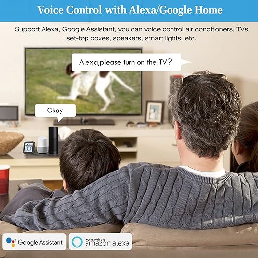 eMylo WiFi Thermometer Hygrometer, Smart IR Remote, Digital Temperature and Humidity Sensor with Backlight, Universal IR Remote Compatible with Alexa and Google Assistant