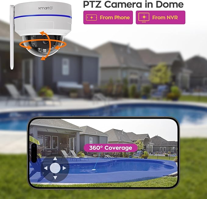 xmartO [AI Tracking Dome CAM 2K HD Metal Dome PTZ Wireless Security Camera with Automatic Tracking, 2-Way Audio and Night Vision (Standalone WiFi Camera, DPM3034 4-Pack)