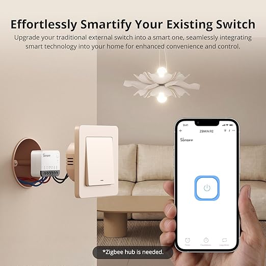 SONOFF ZigBee Smart Light Switch, SONOFF Zigbee Hub Required, Interruptor Inteligente Voice Control with Alexa & Google Home, Neutral Line Required Smart Home Device, Zigbee Switch ZBMINIR2 2-Pack