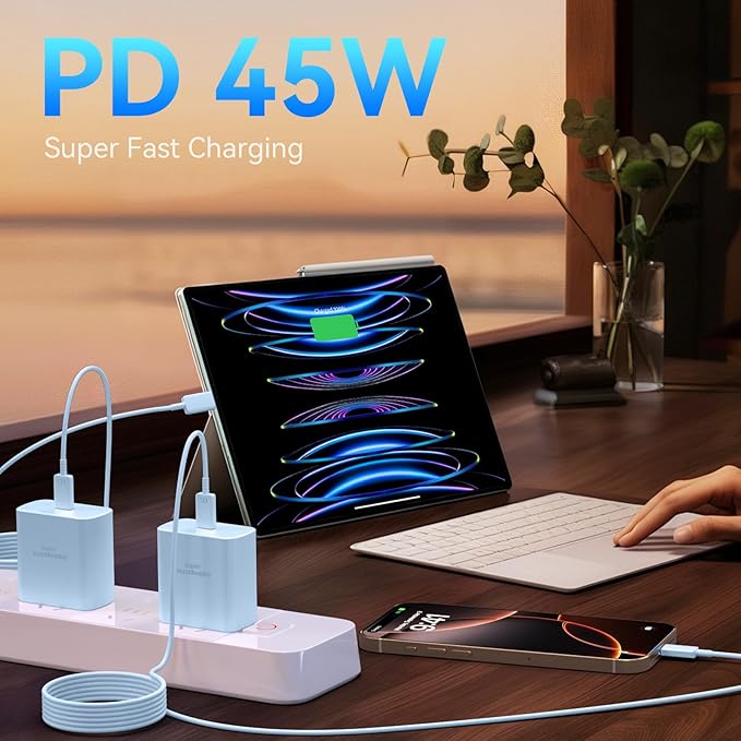 Phone 16 Pro Max Charger Fast Charging, 45W Super Fast USB C Charger Block with 6.6FT Long Charging Cord Cable for Phone 16 Pro Max/16 Pro/16/16 Plus,15 Pro Max/15 Pro/15,Android Phone-Blue