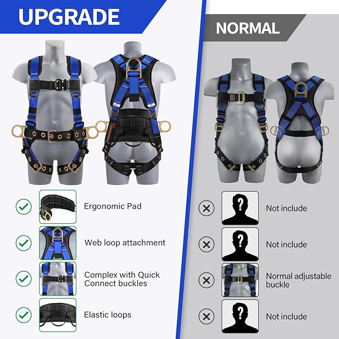 Trsmima Safety Harness Fall Protection - Roof Full Body Harness Men Construction Work Belt Tongue & Quick Connected Buckle
