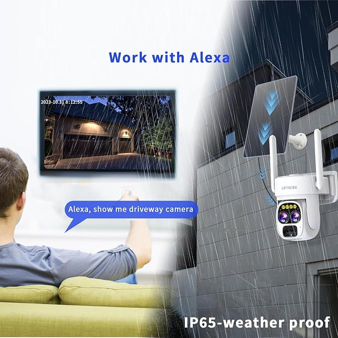 Security Cameras Wirelss Outdoor Solar Powered for Home Security, 360 View Outside Camera,Motion Detection,10x Hybrid Zoom PAN Tile,IP-65 Weather Proof (4 Pack)