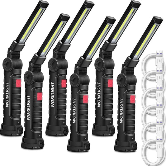 Mudder 6 Pcs Rechargeable LED Work Light with Magnetic Base 360° Rotate 5 Modes Flashlights for Car Repair Outdoor Father's Day Tool Gifts(Black)