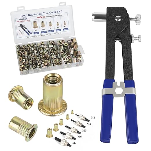 Rivet nut Tool kit,rivnut Tool,500Pcs Metric Rivet Nut Combination (M3/M4/M5/M6/M8) Nutsert Tool kit，Suitable for Automotive, Marine, Decoration, Furniture, Industry, Rivet nut Set