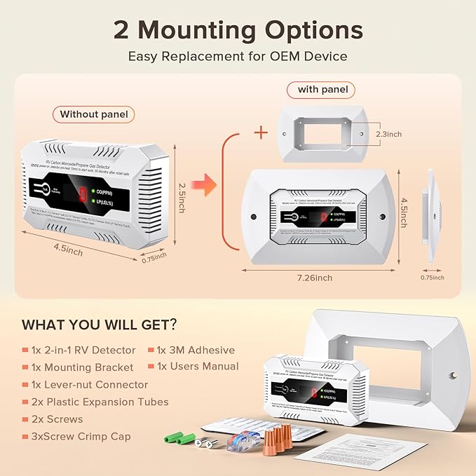 Nuleto RV Carbon Monoxide & Propane Gas Detector, 2 in 1 Dual CO/LP Gas Alarm with Separate LED Indicator Light, DC 12V with Bracket for Motorhome Travel Trailer, Motor Coach, Truck Camper, White