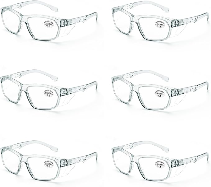 ProtectX Stylish Anti-Fog & Scratch-Resistant Safety Glasses With Readers, UV Protection Goggles, Anti-Impact Lightweight Glasses for Men＆Women Charcoal Reading 1.5-6 Pack