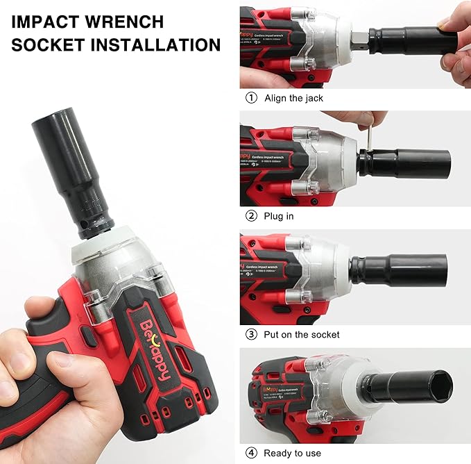 BeHappy Power Impact Wrench 21V, 1/2" Cordless Impact Wrench with 4.0Ah Li-ion Battery for Home, DIY