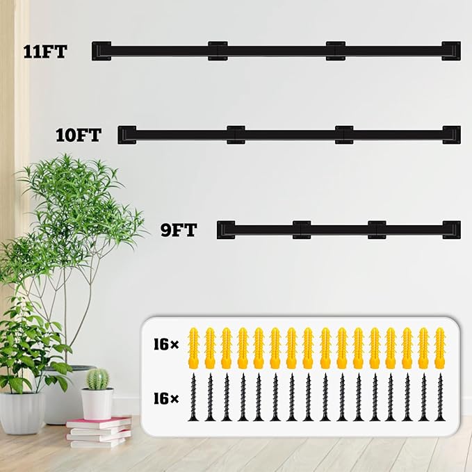 Stair Railing Indoor - Handrails for Stairs, 10ft Black Metal Staircase Hand Rails/Modern Wrought Iron Handrail, Industrial Wall Mounted Handrails Outdoor for Loft Porch Deck