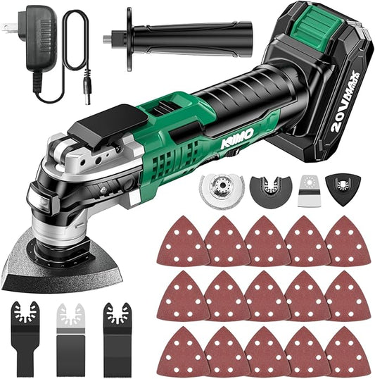KIMO 20V Cordless Oscillating Tool Kit with 26-Pcs Accessories, Max 21000 OPM, 6 Variable Speed & 3° Oscillating Angle, Battery Powered Oscillating Multi-Tool for Cutting Wood/Nailing/Scraping/Sanding