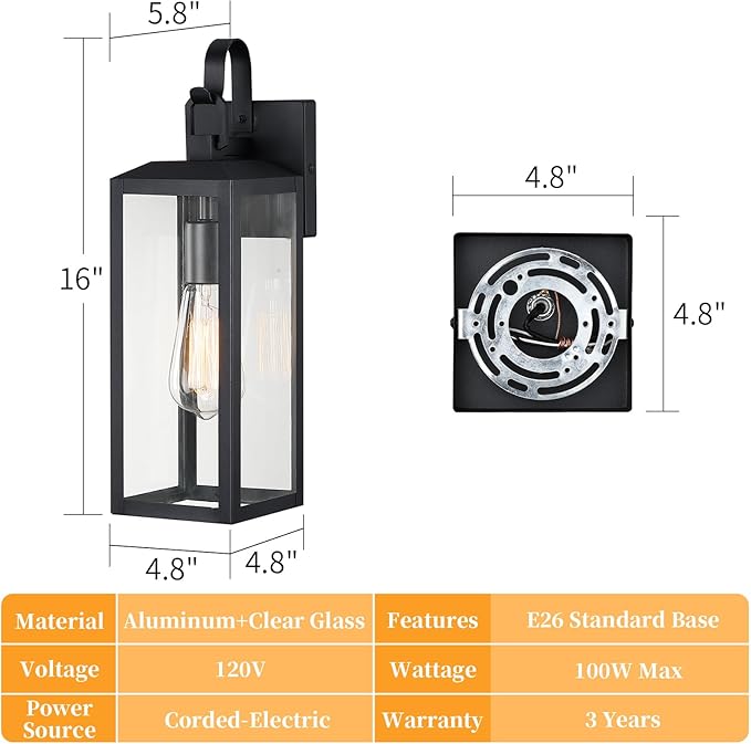 16'' Large Outdoor Wall Lights 2-Packs, Modern Black Exterior Lighting Fixtures, Waterproof Outdoor Sconces Porch Light for House Wall Mount, Farmhouse Wall Lanterns for Front Door, Patio, Garage