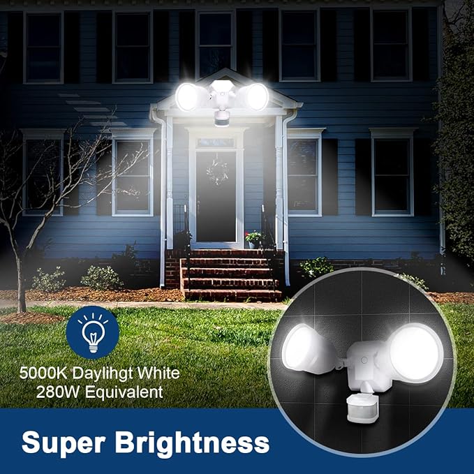 EMANER Motion Activated Security Light, Motion Sensing & Dusk to Dawn Adjustable, AUTO Dim & Keep On 4 Lighting Mode Option, 5000K 28W Hardwired LED Floodlight (White, 1-Pack)