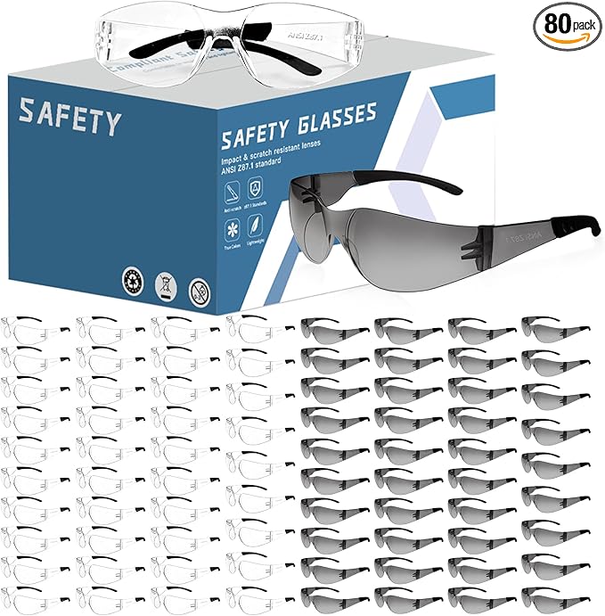 Clear Safety Glasses Bulk of 80,ANSI Z87.1 Impact Resistant Lens Eye Protection for Lab,Construction