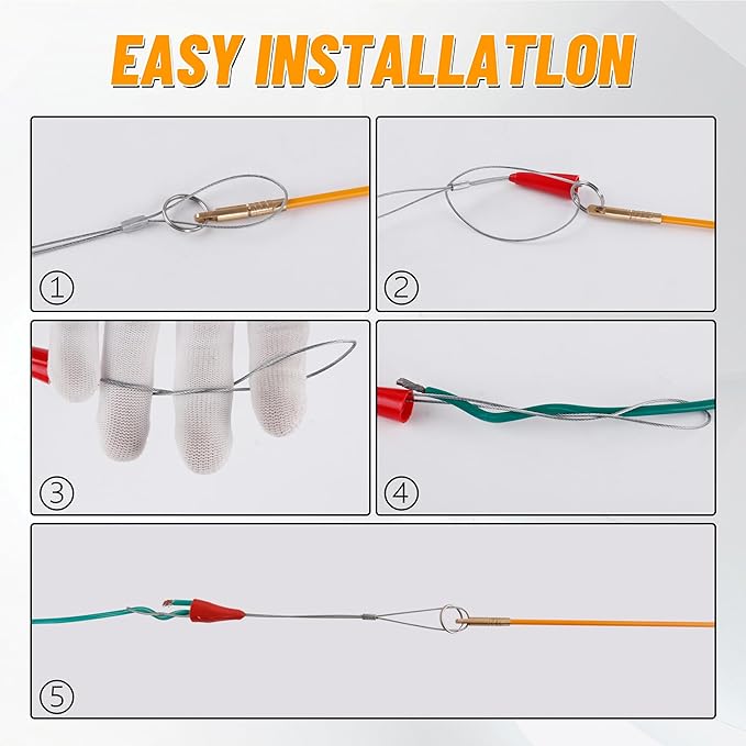 KOOTANS 50FT Fiberglass Running Electrical Wire Cable Glow Rods Wire Pulling Tools Fish Tape Wire Puller Through Wall Snake for Wires Cable Fishing Rod Kit with Different Attachments
