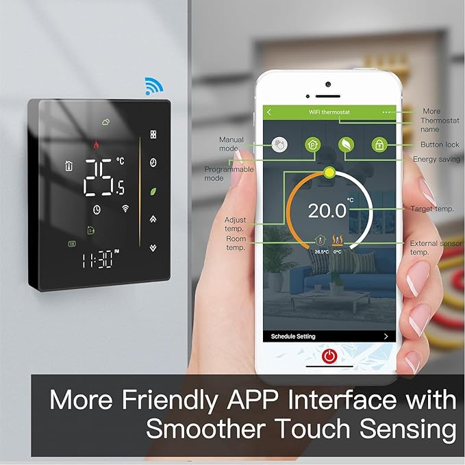 95 to 240V WiFi Smart Thermostat, Programmable Temperature Controller for Boiler Heating Black smart thermostat wifi thermostat smart thermostat for house