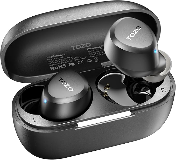 TOZO A1 Wireless Earbuds Bluetooth 5.3 Light Weight in Ear IPX5 Waterproof Headphones 2 Mic for AI Calls, Immersive Premium Sound Bass Headset with Charging Case, 32 Presets EQ Customization via App
