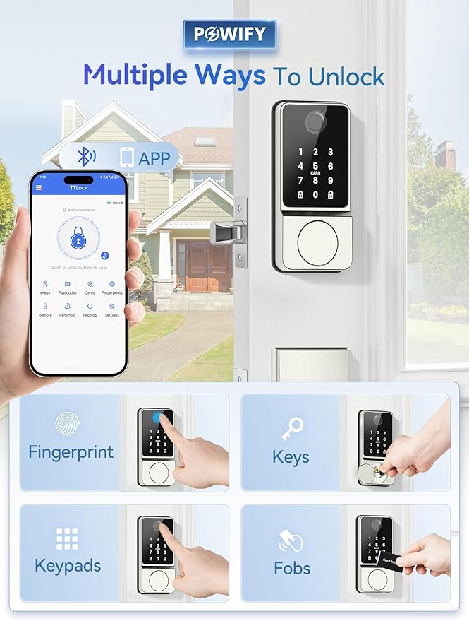 Keyless Entry Door Lock with Handle, APP Control Smart Front Set, Keypad Door with Handle, Keypad Deadbolt Auto Lock, Easy to Install, Bluetooth, Satin Nickel