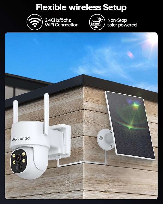 3MP F1.0 Aperture True Full Color Night Vision 2-Cam Kit 5G/2.4G WiFi Home Security PTZ Cameras with Solar Panel, Surveillance Recorder System