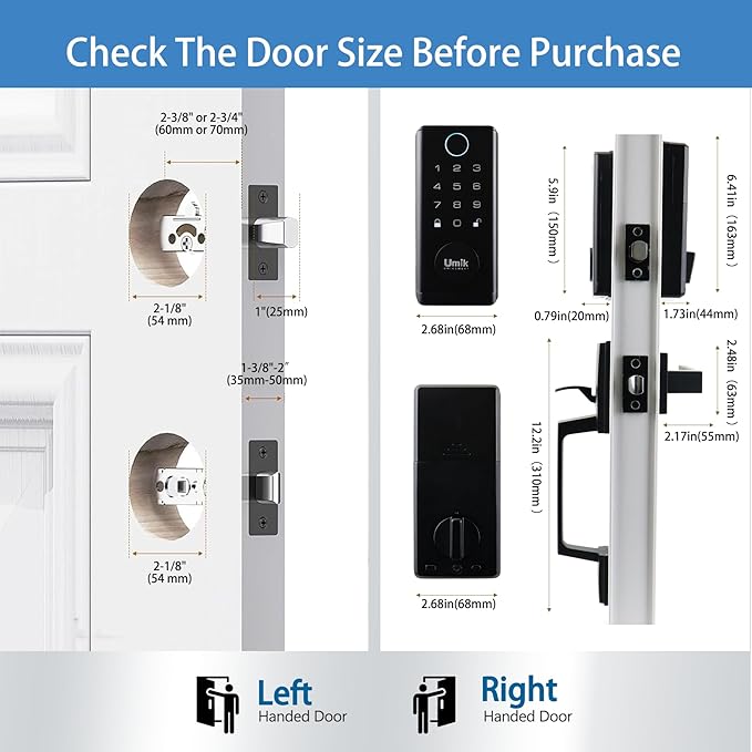 Fingerprint Smart Door Lock with Heavy Duty Handleset, Keyless Entry Door Lock, Electronic Keypad Deadbolt Locks, App Control for Front Door, Home (Matte Black)