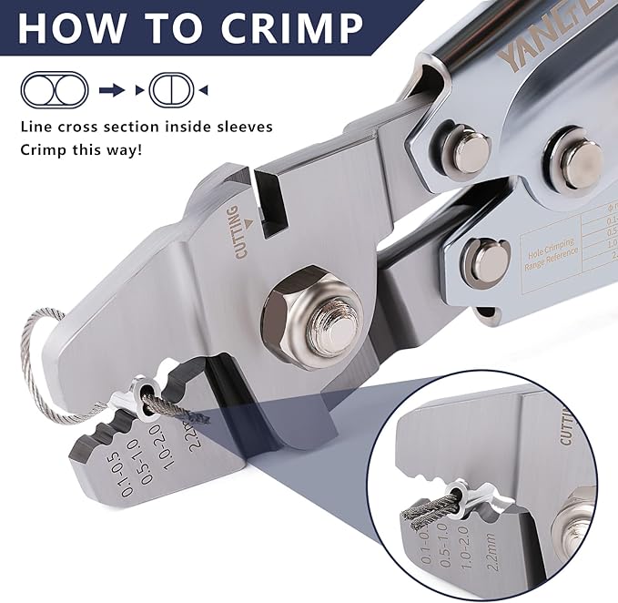 Yangoutool Wire Rope Crimper,Wire Rope Crimping & Cutting Tool: Versatile 2-in-1 Sheet Metal Swaging, Handles 0.1mm-2.2mm Aluminum Oval, Double Barrel Stop Ferrules, Ideal for Hand Tool Enthusiasts