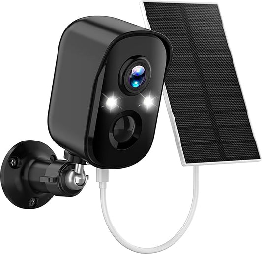 Solar Security Cameras Wireless Outdoor, 2K Solar Camera Wireless for Home, Color Night Vision, PIR Motion Detection, IP66 Waterproof, Cloud Storage/SD Card, Instant Alerts,2.4GHz WiFi (Black)