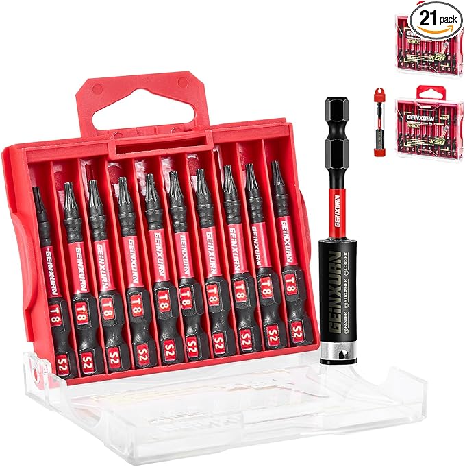 20Pieces 2inches T8 Impact Tough Magnetic Screwdriver Bit Set, #8 Torx Head Power Bits, S2 Alloy Steel Star Bits with 1pc Bit Holder and Storage M-Box