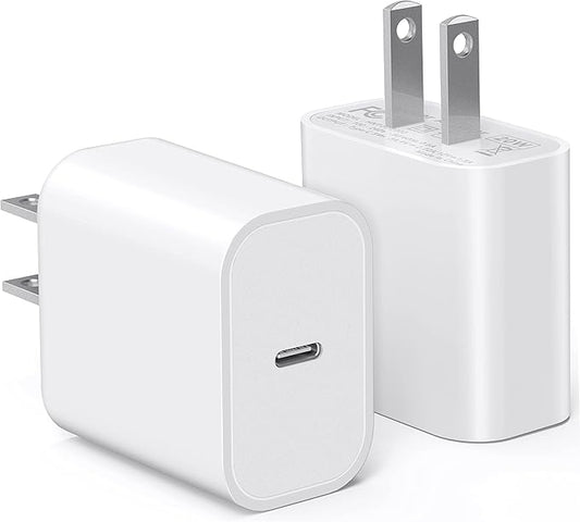 LCGENS USB C Wall Charger, 2-Pack 20W Fast Charger Block, Type C PD Power Delivery Charging Block Plug for iPhone 11/12/13/14/15/16/Pro Max, XS/XR/X, iPad Pro, AirPods Pro, AirPods4，watch10 ultra2