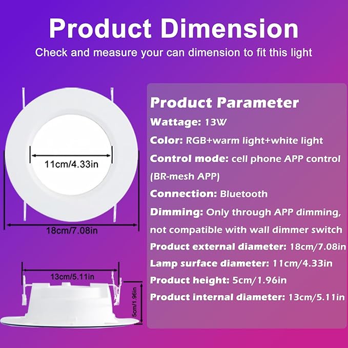 5/6 Inch Smart LED Recessed Lights 4Pack,LED Can Lights Retrofit RGB Recessed Lighting,13W1050LM,2700K-6500K Color Changing Compatible with Alexa,Living Room,Bedroom,Kitchen