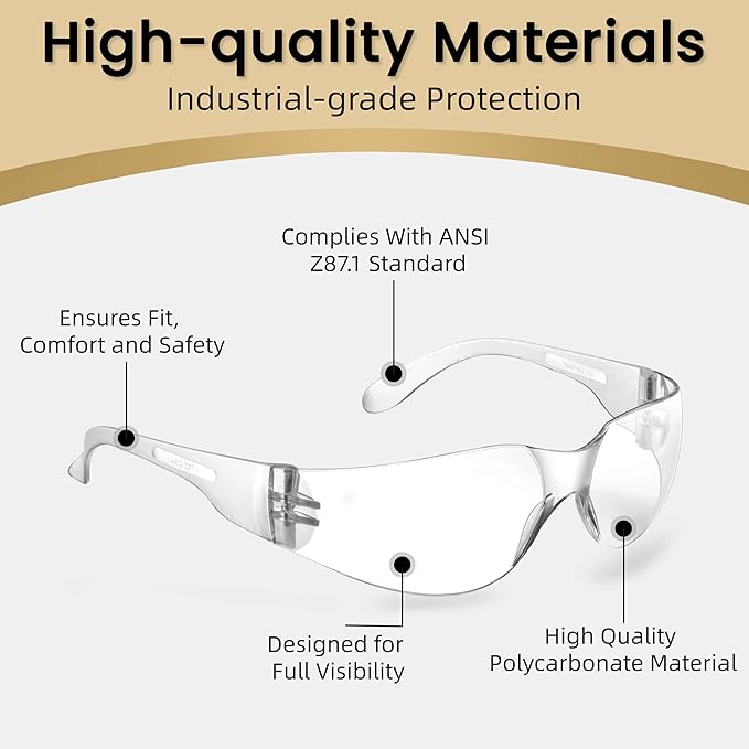 Clear Safety Glasses for Men, 24 Pack Lightweight Protective Eyewear, ANSI Z87.1 Safety Glasses, Scratch Resistant Anti Fog Safety Glasses, Certified for Construction, Shooting, and Laboratory