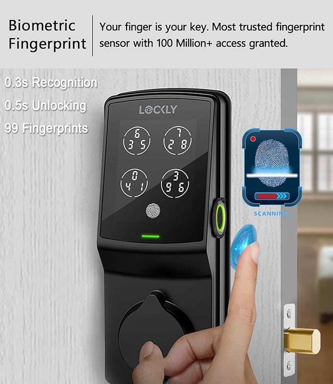 Lockly Secure Plus, RFID Card Smart Lock, Keyless Entry Door Lock, Smart Locks for Front Door, PIN Genie® Keypad, 3D Biometric Fingerprint Sensor, Auto Lock Smart Door Lock