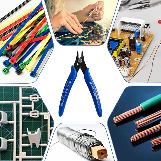 KAIHAOWIN 4-Piece Pliers Set, 5" Long Nose, 5" Flush Cutters, 6" Wire Cutter, 7" Wire Strippers, Small Hand Tools for Crafting Repairing Cutting