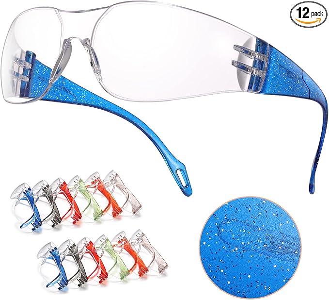 Kids Safety Glasses, Scratch, Impact Resistant Safety Goggles with Clear Lens Assorted Twinkle Color Frame, Eyewear for Lab, Sports,Shooting, Landscaping, Child Youth Size