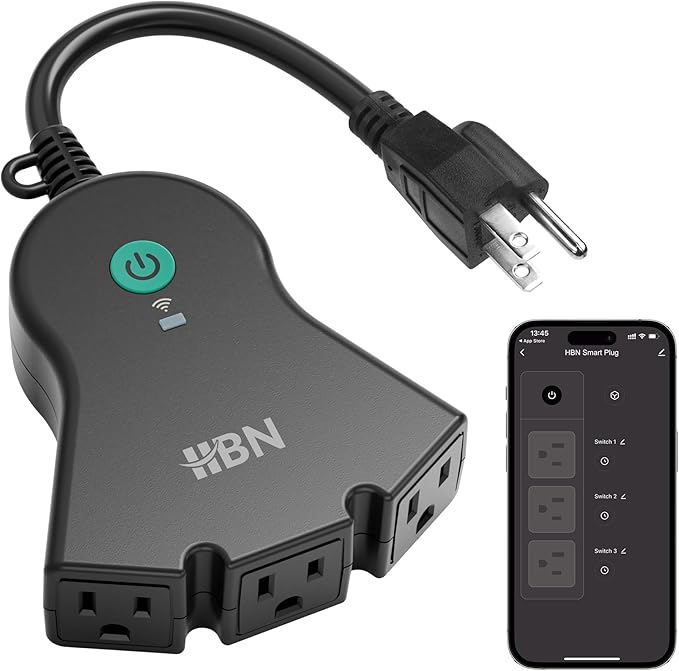 HBN Outdoor Smart Plug,Wi-Fi Heavy Duty Outlet with 3 Independent Outlets,Compatible with Alexa and Google Assistant,IP44 Waterproof,Voice & APP Control Outlet,No Hub Required,ETL Listed