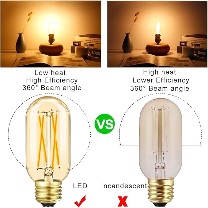 Leools E26 LED Bulb 6W Equivalent E26 Bulb 60 watt Warm White 2700K Amber E26 Edison Bulb dimmable AC120V 600lm Tubular T14 T45 LED Bulb for Pendant, Sputnik,Vanity,Wall sconces Pack of 6