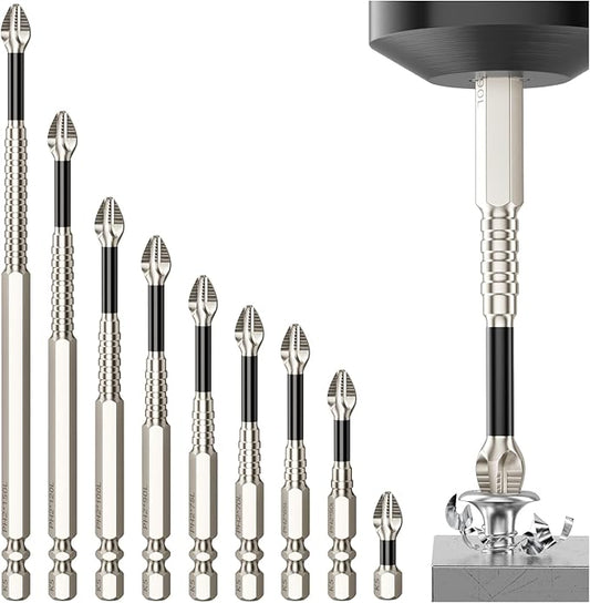 High Magnetic Screwdriver Drill Bit Set - 9Pcs K5 Impact Resistant Non Slip Bit - Magnetic Screwdriver Set - Screwdriver Bit Set - 25 50 65 70 75 90 100 120 150 (9pcs)