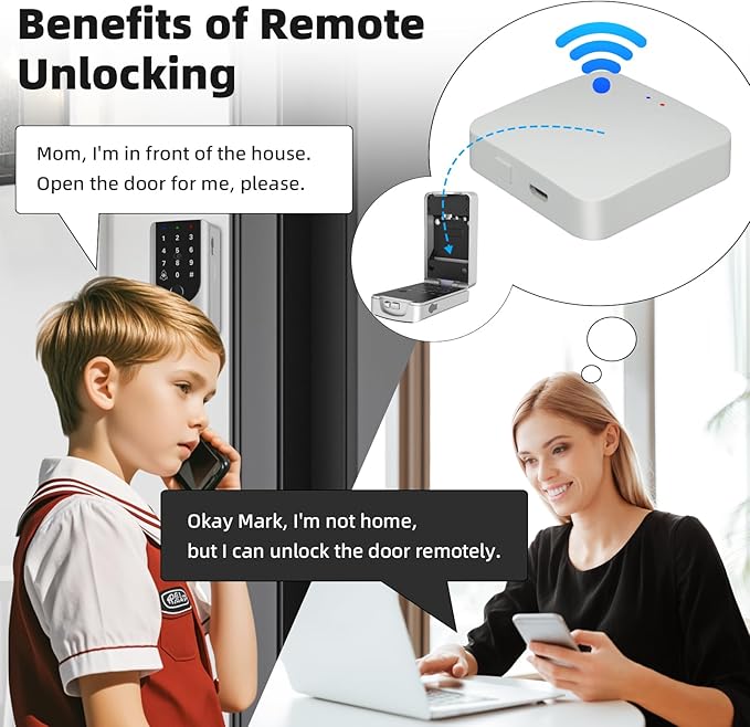 Smart Gateway, Tuya App Remote Control, Smart Home Bridge Hub, Support Smart Key Box and Door Lock for Remote Unlocking (White)