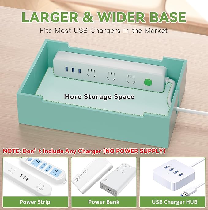 Pezin & Hulin Bamboo Charging Station, Electronic Devices Organizer for Multiple Devices Charger Such As Cell Phone, Tablet, Watch and More, Teal, (No USB Charger and Cables