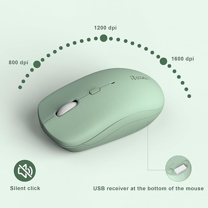 Wireless Keyboard and Mouse Combo, Full-Sized Wireless Keyboard and Adjustable DPI Mouse, 2.4GHz USB Receiver, Silent Keyboard and Mouse for PC, Windows, MAC, Desktop, Laptop (Avocado Green)