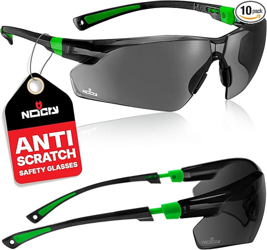 NoCry Safety Sunglasses with Green Tinted Wraparound Lenses — ANSI Z87.1 Tinted Safety Glasses for Men and Women with Adjustable Arms and No-Slip Grips — Work Glasses with 100% UV Protection