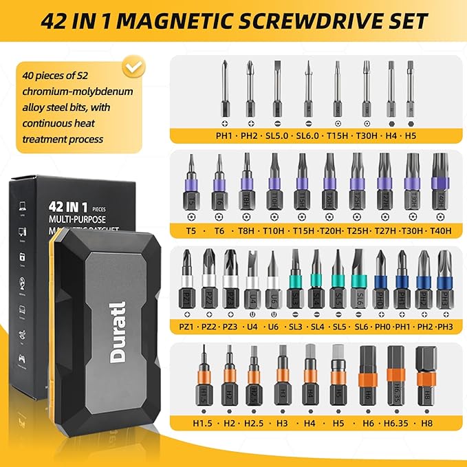 42 in 1 Magnetic Screwdriver Set with 40pcs Magnetic Bits, DIY Ratchet Screwdriver Set with Detachable Ratchet Handle, Portable Compact Repair Tool Kit for Furniture, Computer & Bicycle Repair