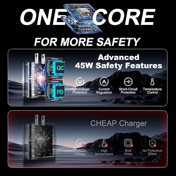 Phone 16 Pro Max Charger Fast Charging, 45W USB C Phone 16 Super Fast Charger Block with 6.6ft Long Type C Charging Cable Cord for Phone 16/16 Pro/16 Pro Max/16 Plus, 15/15 ProMax/Pro/Plus-White+Black