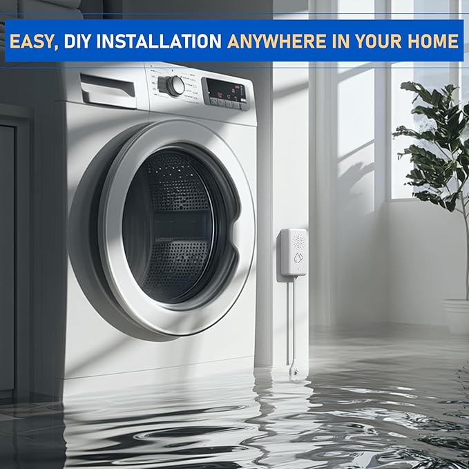 BSEED WiFi Water Leak Detector, Smart Water Sensor with Cable, 85dB Audio/App/SMS/Email Alarm, Rapid Leak Detection for Home, Kitchen, Bathroom, Basement, IP65 Waterproof, No Hub Required,1 Pack