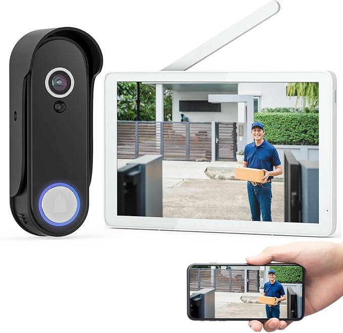 Wireless Video Door Doorbell Intercom with Camera and Monitor, 1080P HD Doorbell Camera with 8" Touch Screen Monitor, Motion Detection, Easy DIY Installation, (Wireless Video doorbell—2)
