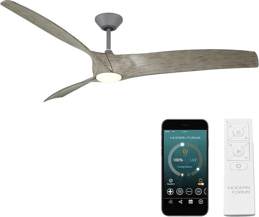 Zephyr Indoor or Outdoor 3-Blade 72in Smart Ceiling Fan in Graphite Weathered Wood with Adjustable CCT 2700-3000-4000-5000K LED Light Kit and Remote Control works with Alexa and iOS or Android App