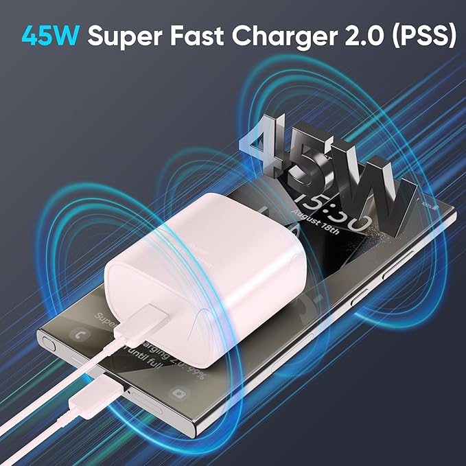 45W Super Fast Charger USB C Android Phone Charger Type C Charger Fast Charging Block with 10FT C Charger Cord for Samsung Galaxy S25/S25 Ultra/S25+/S24 Ultra/S24/S24+/S23/S22/S21/S20/Note20/Note 10