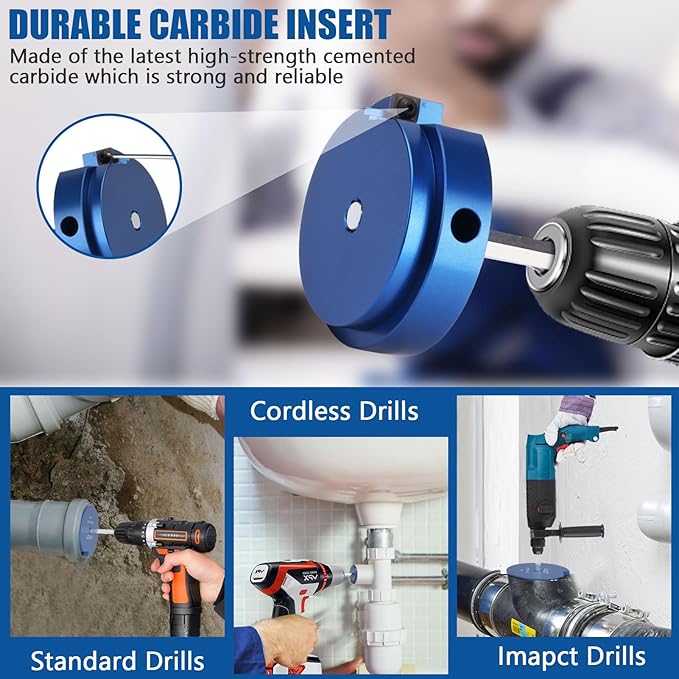 XJX 6-Piece PVC Pipe Reamer Kit, 3/4”, 1”, 1-1/2”, 2”, 3”, 4” Head PVC Fitting Socket Saver with PPR75, PPR100, PPR150, PPR200, PPR300 and PPR400 fit into standard 1/2" drills