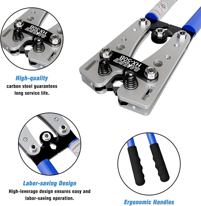 Sanuke Battery Cable Lug Crimping Tool for AWG 8 6 4 2 1/0 Heavy Duty Copper Wire Lugs