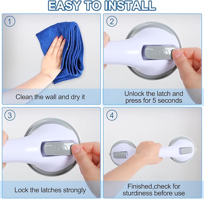 Grab Bars for Bathtubs and Showers, 2 Pack Shower Handle 12 Inch Strong Suction Shower Bar, Safety Bars for Shower Chair, Bathroom Grab Bar for Senior (Gray White)