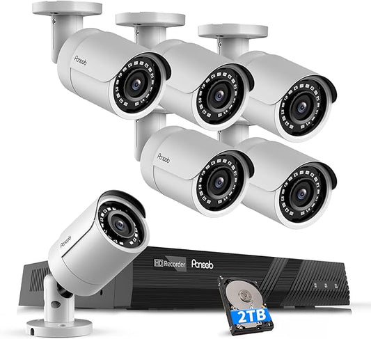 4K PoE Security Camera System, 6X 8MP Wired Bullet IP PoE Cameras with Mic, AI Human Vehicle Detection, 100ft IR Night Vision, 4K 8 Channel NVR 2TB HDD for Home 24/7 Recording, PB37F0608-8M