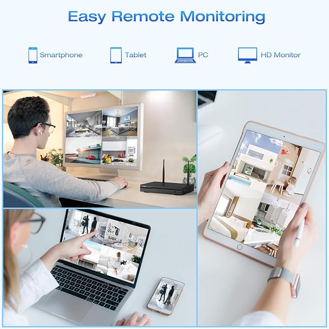 Wireless Security Camera System with 3TB HDD - 4 Outdoor Bullet Cameras & 8CH NVR for 24/7 Recording - IP66 Weatherproof, Remote Access, Plug-and-Play Home CCTV Setup